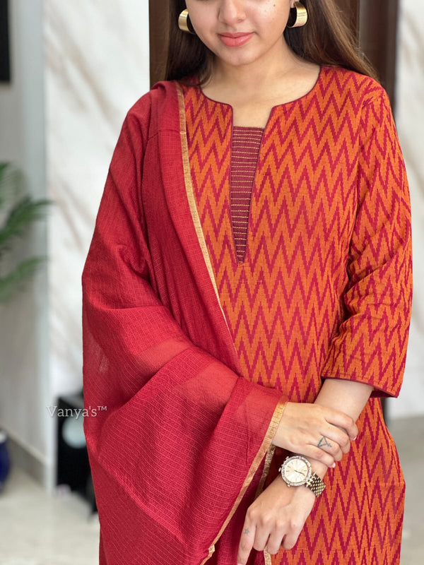 Ikkath rust handloom cotton-buy1get1