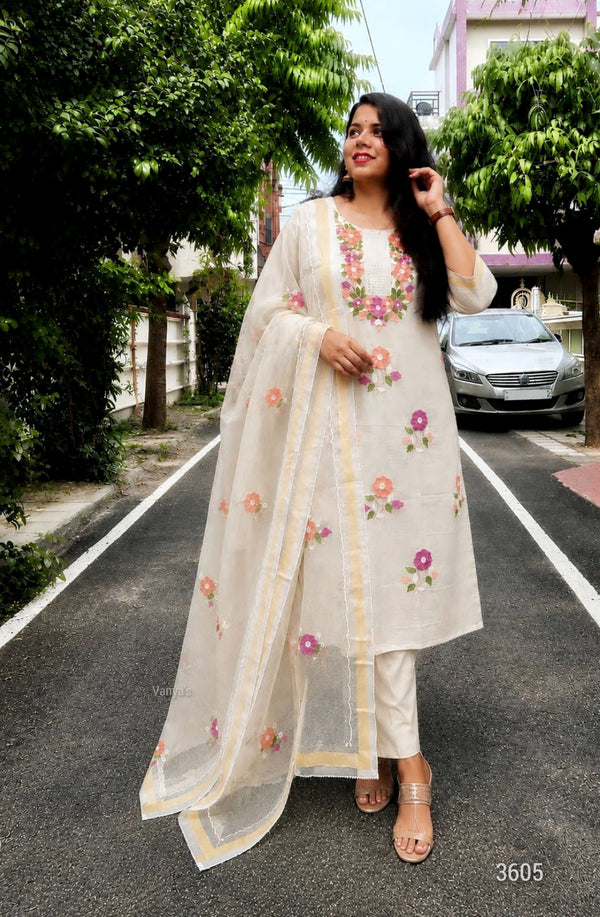 Phulwari Embroidery Kota Doria Suit- Mint and Cream