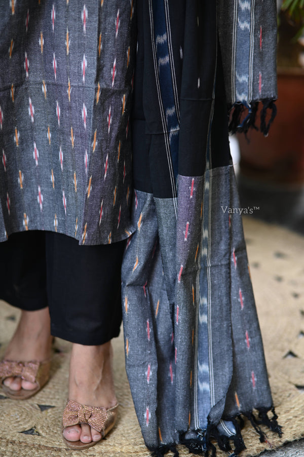 Gauri Grey Ikkat Kurta Suit Set