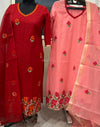 Kavitri Red Kota Doria Embroidery Suit Sets