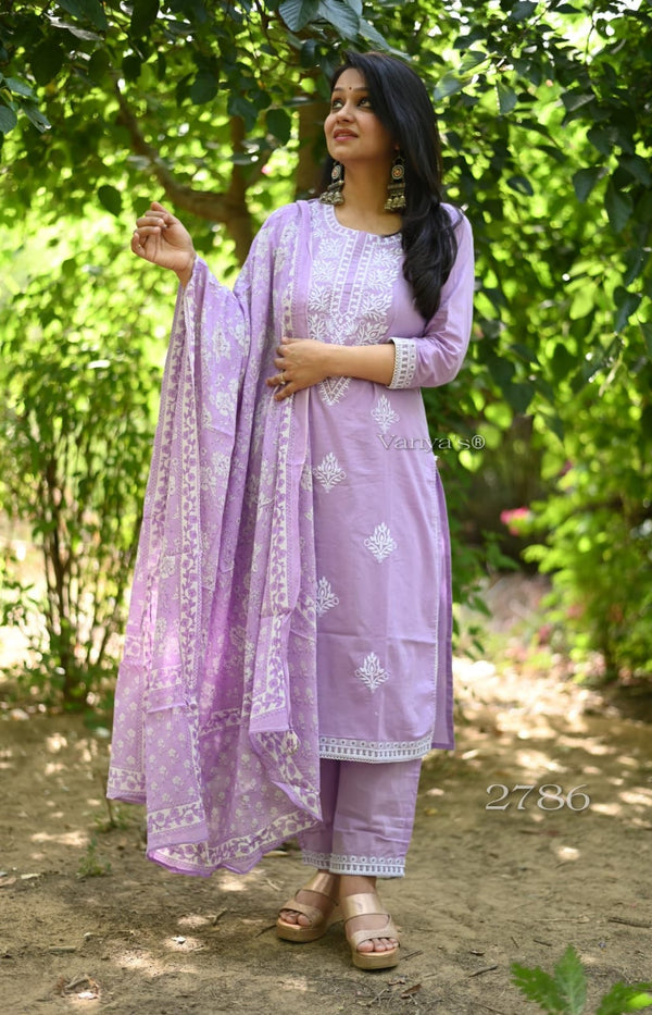 Blush lilac cotton embroidery suit sets