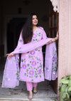 Hand Brush Kota Doria Suit Sets- Lavender