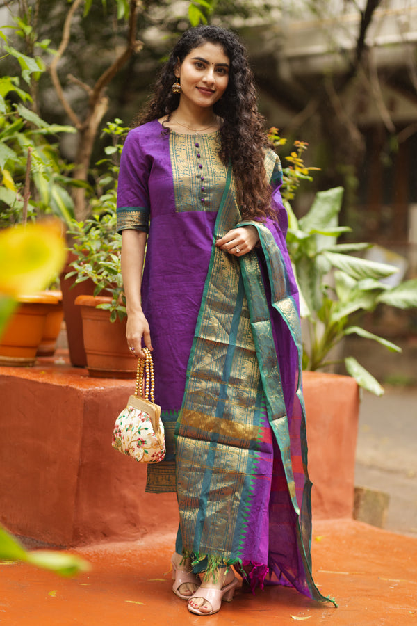 Varsha Sutra kanchi pattu cotton Suit Set- pure pattu with lining