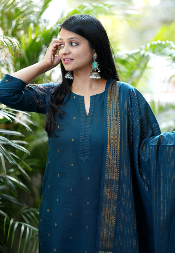 Vanaja Chettinad Handloom zari work Suit sets-Two Colour