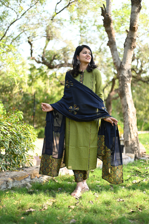 Kavya Stripe Block Applique Suit Sets