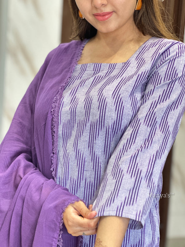 Lavender ikkath handloom breeze cotton suit- Buy1Get1