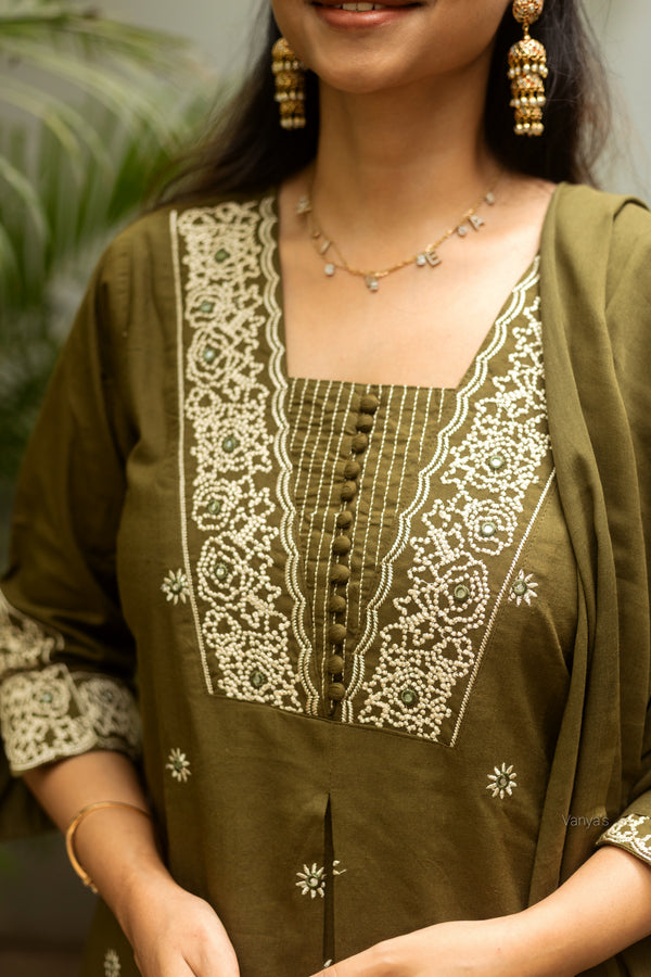 Saanjh Pure Cotton Embroidery Suit Sets- Two colours