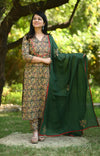 Saavi Ajrak Green Cotton Suit Sets