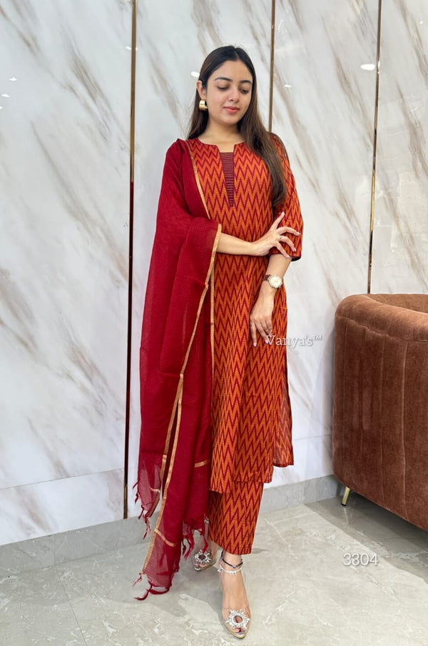 Ikkath rust handloom cotton-buy1get1