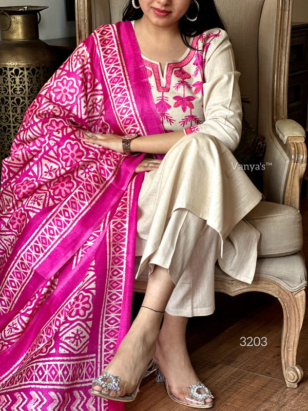 Khadi cotton embroidery suit sets-Buy1Get1 pink