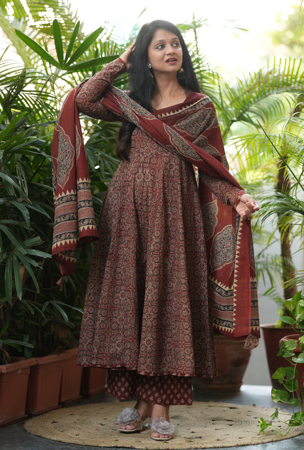 Antrika cotton ajrak anarkali suit sets
