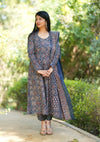 Manjiri Ajrak Cotton Anarkali Suit Sets- Blue
