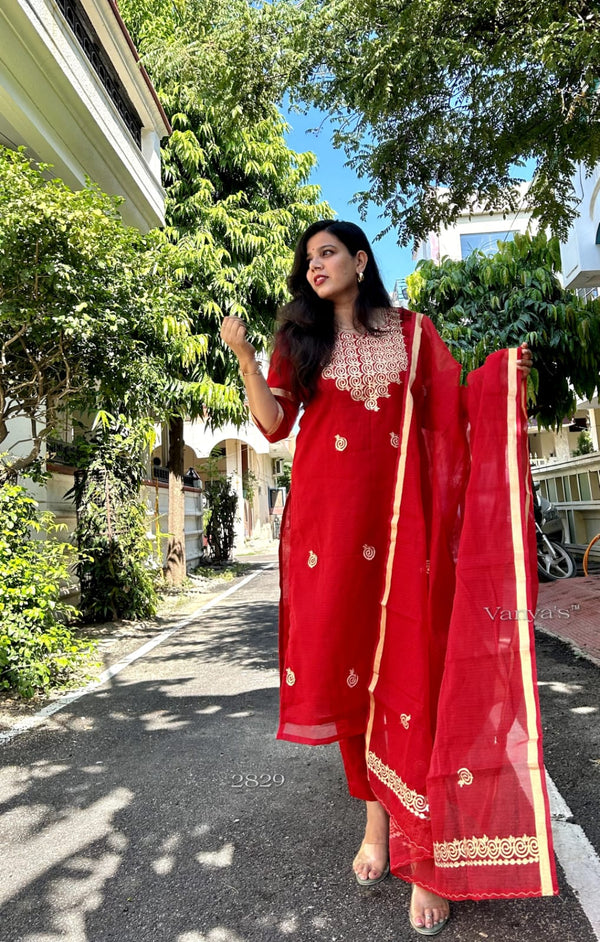 Mohini Kota Doria Red Suit Sets