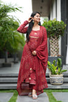 Savitri Red Bandhani Cotton Anarkali Suit Sets