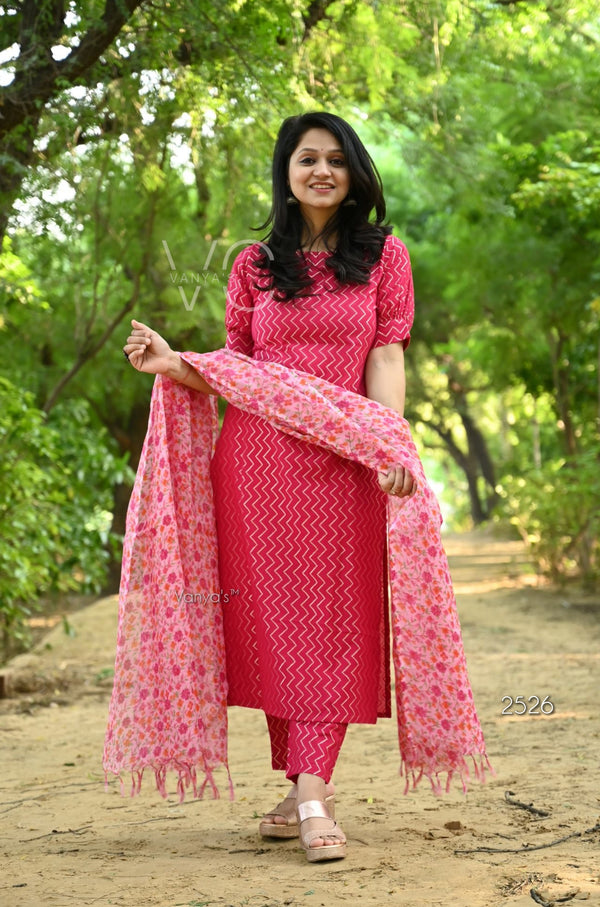 Kyra self south cotton kurta pant sets