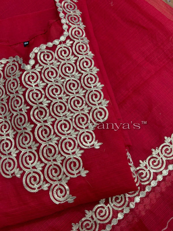 Mohini Kota Doria Red Suit Sets