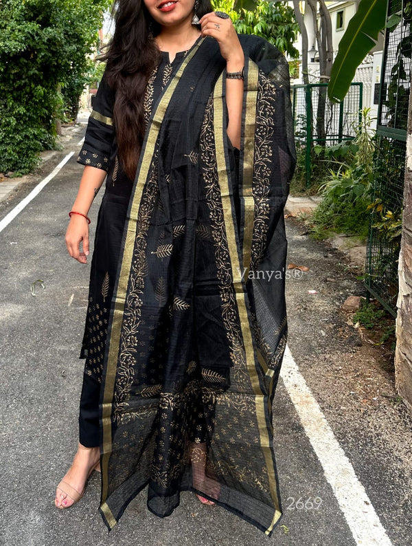 Black Gold print Kota doria Suit Sets