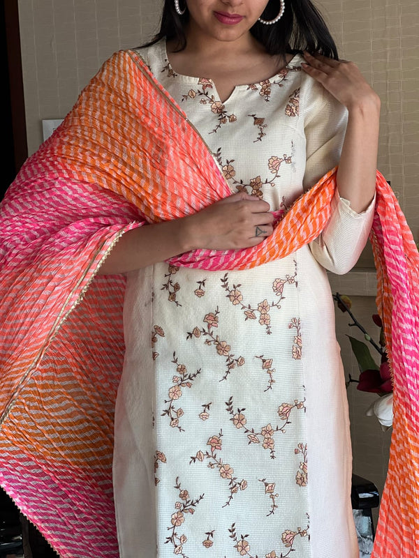 Embroidery Kota doria with crush duppata suit sets