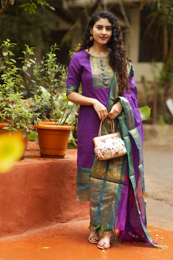 Varsha Sutra kanchi pattu cotton Suit Set- pure pattu with lining