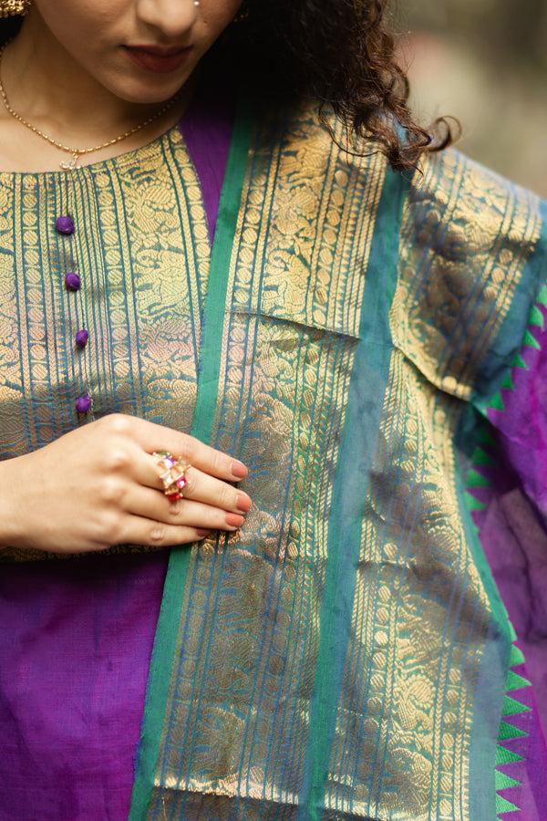 Varsha Sutra kanchi pattu cotton Suit Set- pure pattu with lining