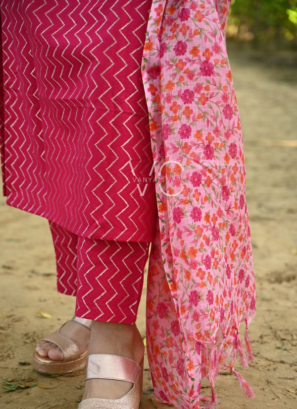 Kyra self south cotton kurta pant sets