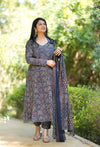 Manjiri Ajrak Cotton Anarkali Suit Sets- Blue