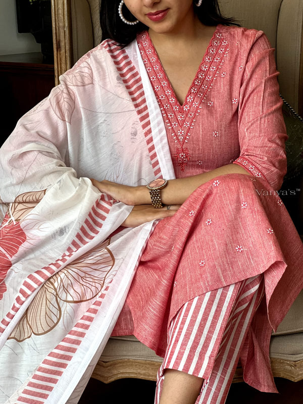 Khadi weaves peach handloom cotton suit sets