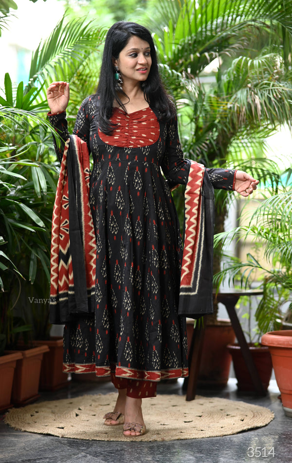 Nimrit Black Cotton Full sleeves Anarkali Suit Sets