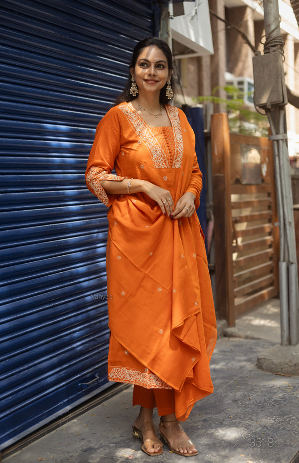 Saanjh Pure Cotton Embroidery Suit Sets- Two colours