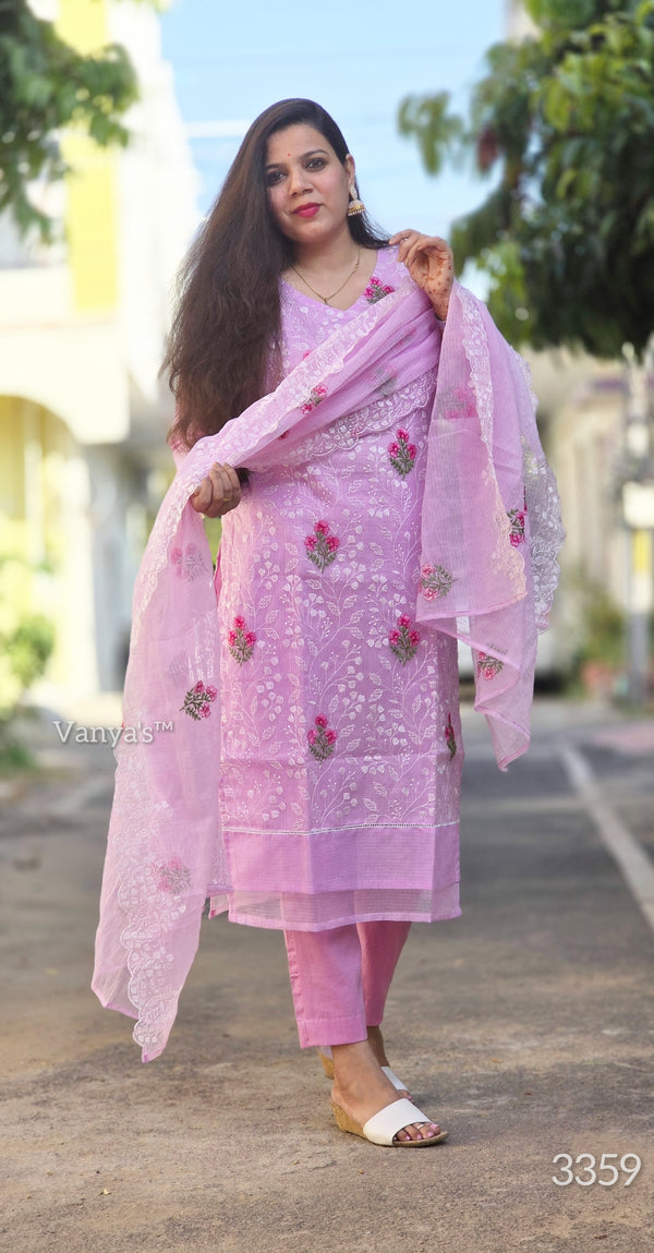 Meenakshi Pink Embroidered Kota Doria