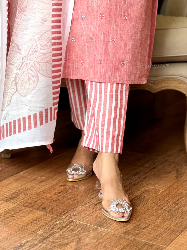 Khadi weaves peach handloom cotton suit sets