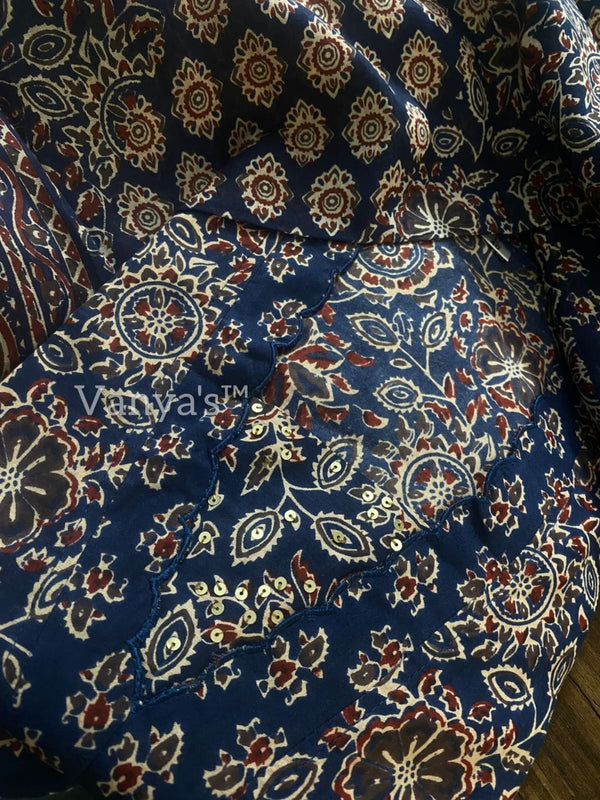 Ishin Ajrak Cotton Blue Suit sets