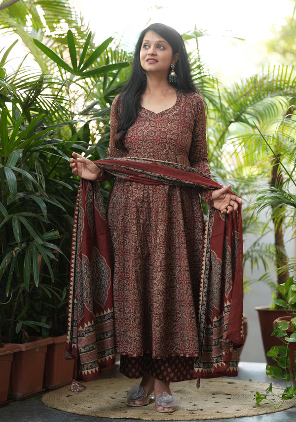 Antrika cotton ajrak anarkali suit sets