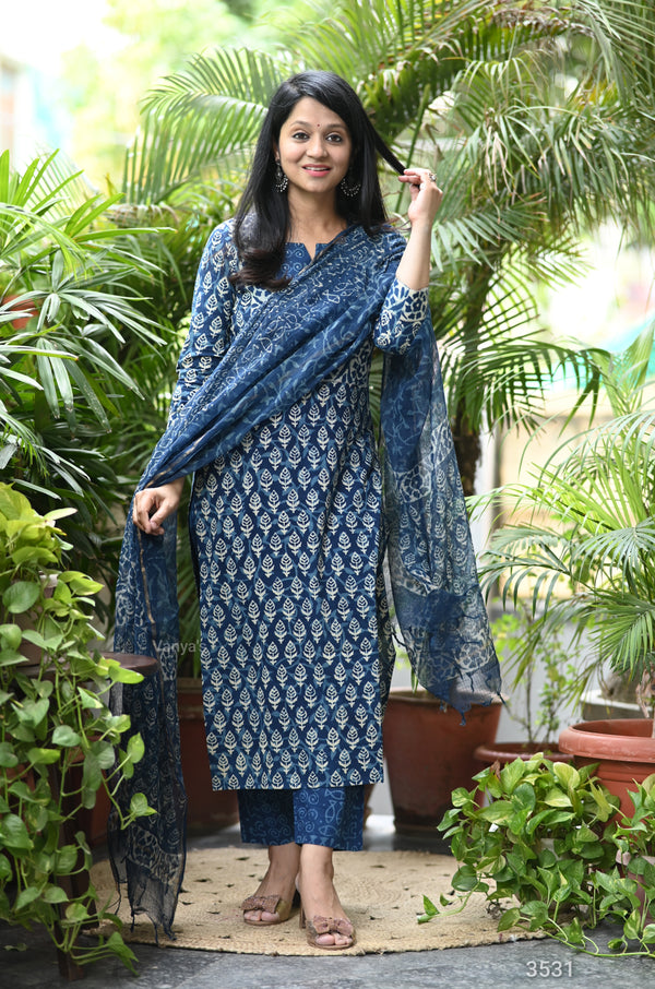 Meharinsha Indigo Bloom Handblock Suit Set 🌿