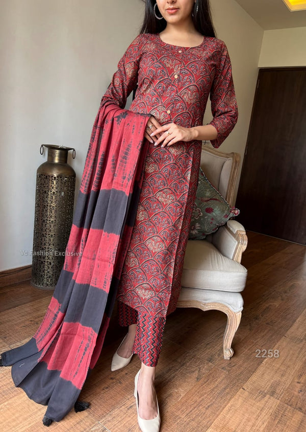 Red bagru cotton suit sets- Buy1 Get 1