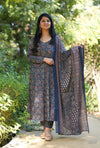 Manjiri Ajrak Cotton Anarkali Suit Sets- Blue