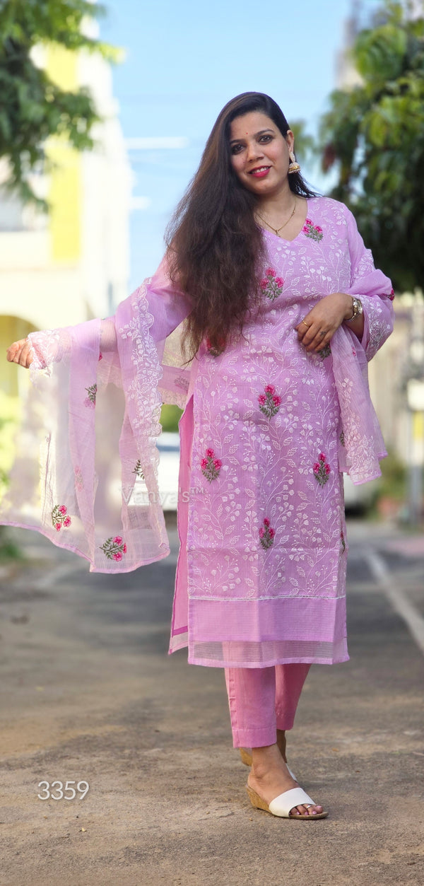 Meenakshi Pink Embroidered Kota Doria