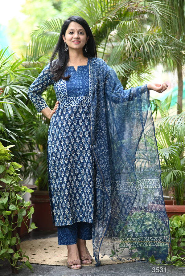 Meharinsha Indigo Bloom Handblock Suit Set 🌿