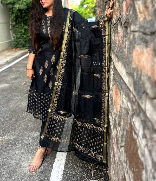 Black Gold print Kota doria Suit Sets