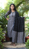 Gauri Grey Ikkat Kurta Suit Set