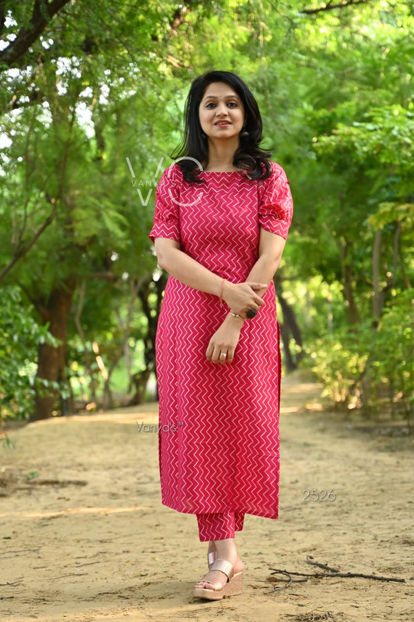 Kyra self south cotton kurta pant sets