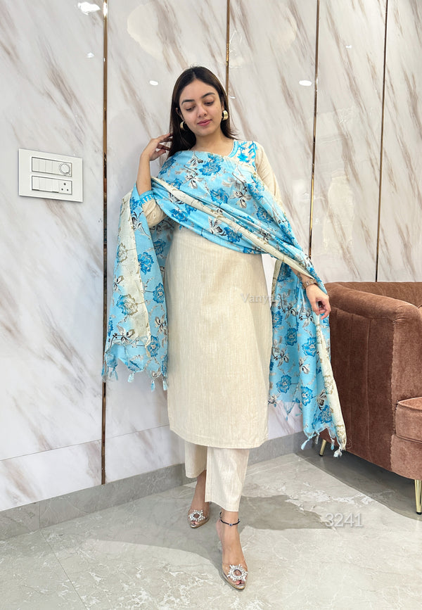 Khadi cotton embroidery suit sets-Buy1Get1