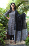 Gauri Grey Ikkat Kurta Suit Set