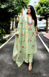 Phulwari Embroidery Kota Doria Suit- Mint and Cream