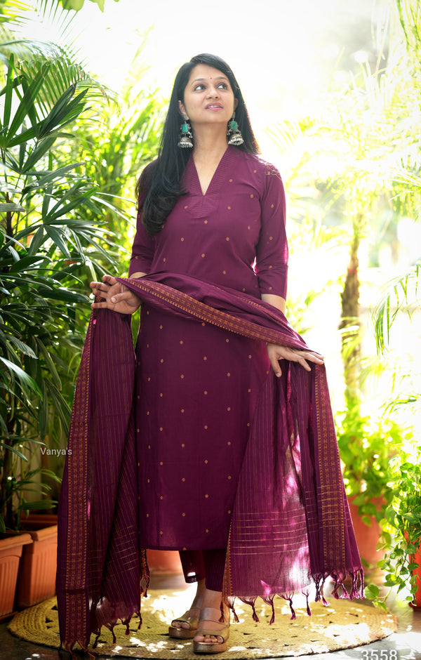 Vanaja Chettinad Handloom zari work Suit sets-Two Colour