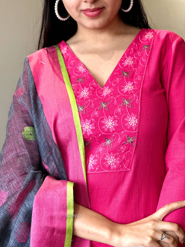 Karvi Handloom cotton Suit sets with linen Duppata