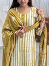 Yellow batik silk suit with lining