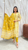 Yellow batik silk suit with lining