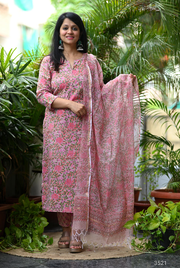 Kushnuma Hand Block Suit set with Dupatta