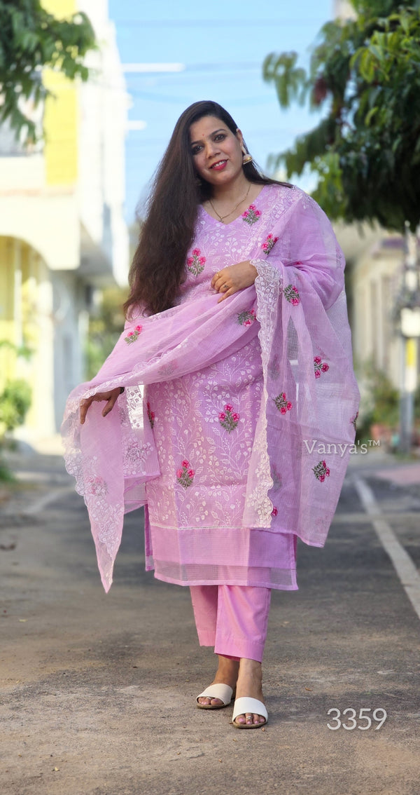 Meenakshi Pink Embroidered Kota Doria